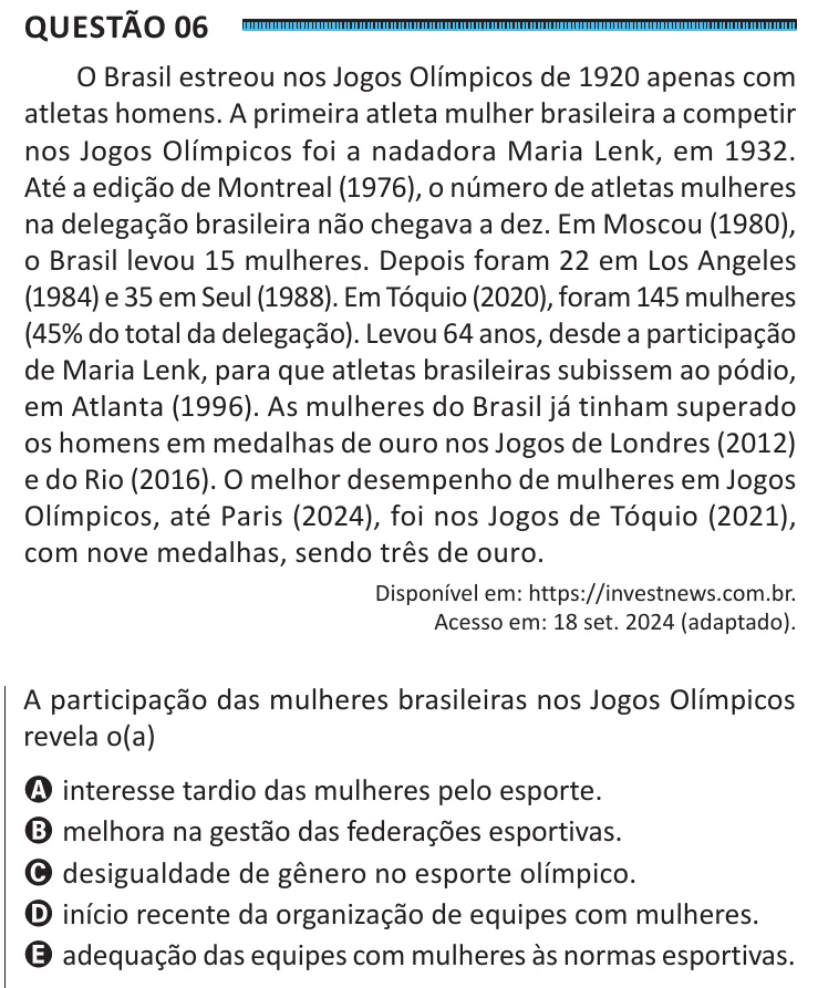Questão 6 do ENEM 2025, segunda aplicação, como saiu no caderno de prova