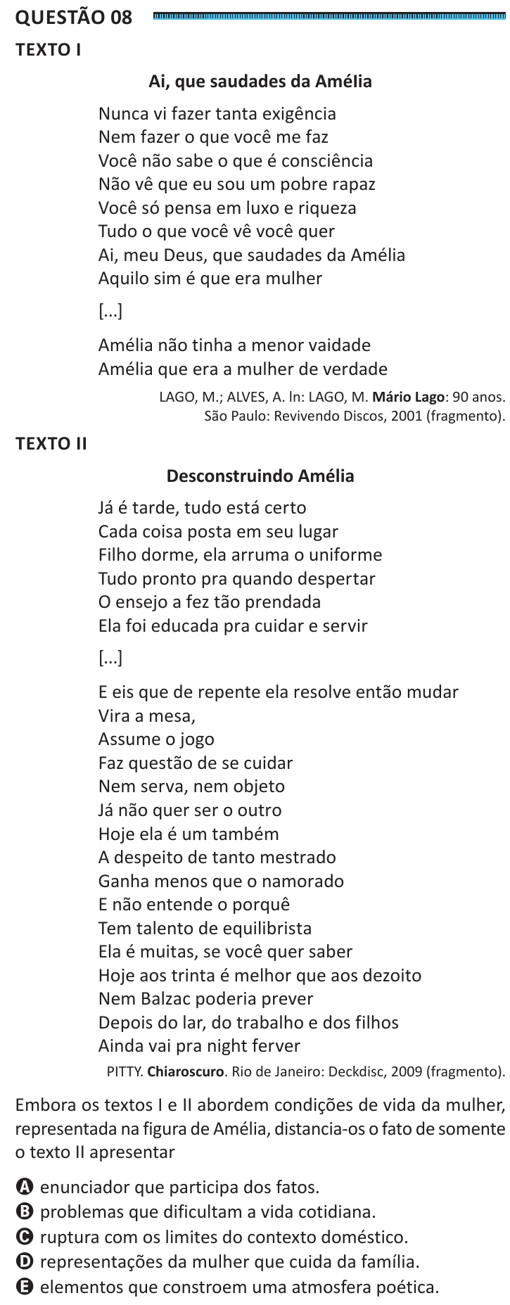 Questão 8 do ENEM 2025, segunda aplicação, como saiu no caderno de prova