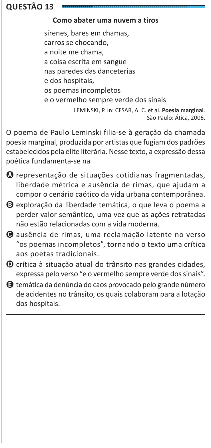 Questão 13 do ENEM 2025, segunda aplicação, como saiu no caderno de prova