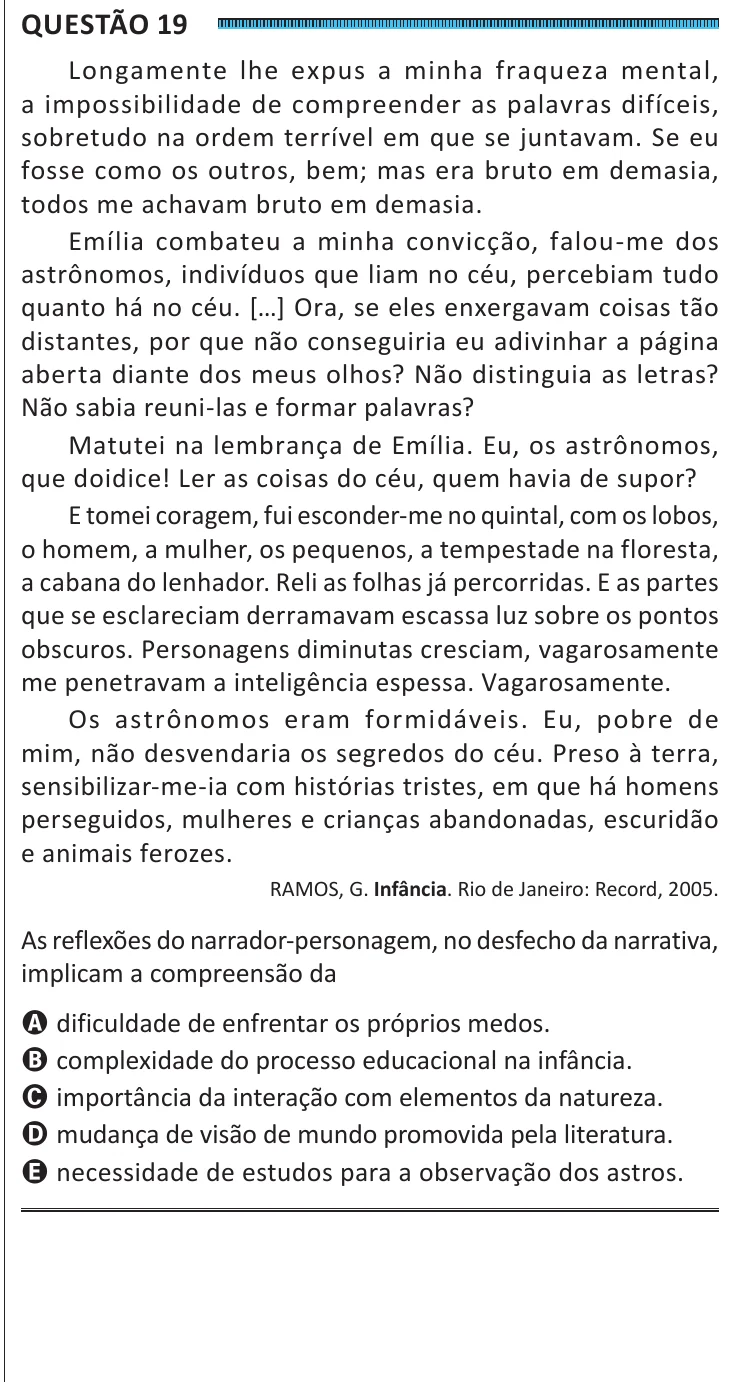 Questão 19 do ENEM 2025, segunda aplicação, como saiu no caderno de prova