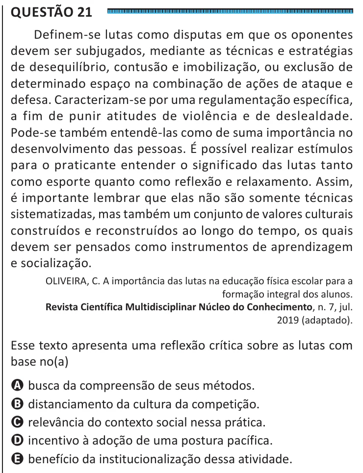 Questão 21 do ENEM 2025, segunda aplicação, como saiu no caderno de prova