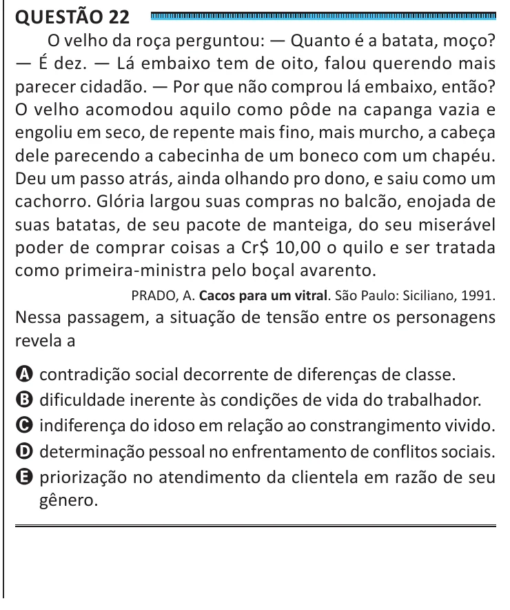 Questão 22 do ENEM 2025, segunda aplicação, como saiu no caderno de prova