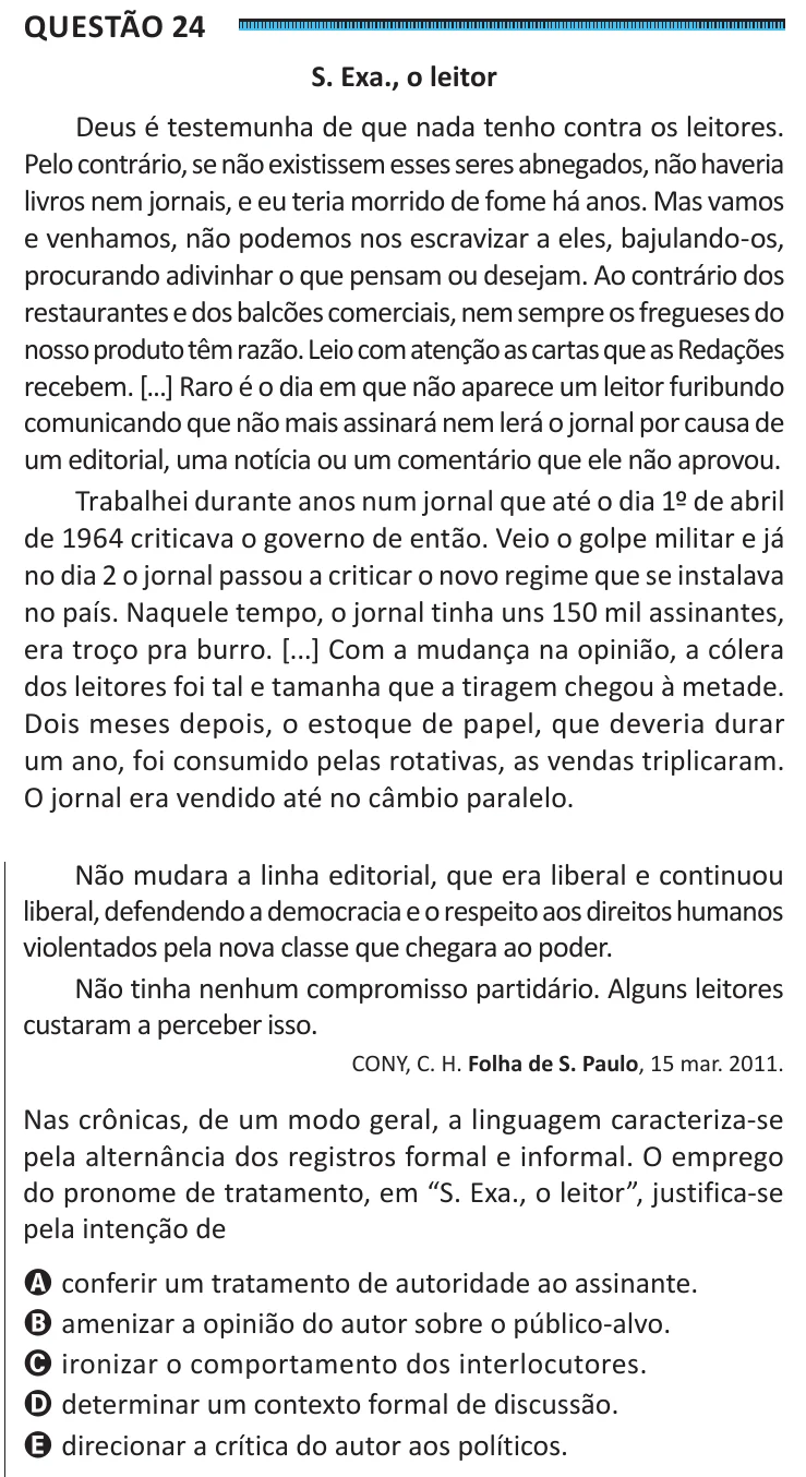 Questão 24 do ENEM 2025, segunda aplicação, como saiu no caderno de prova
