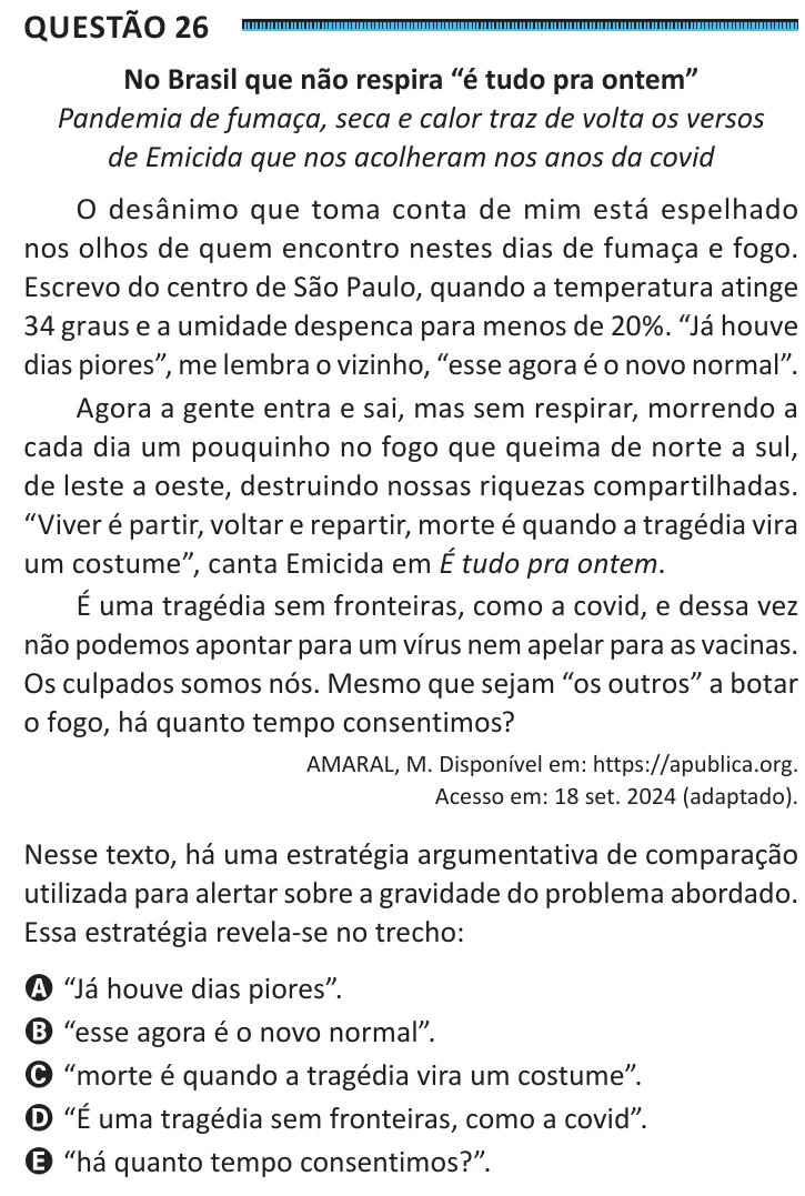 Questão 26 do ENEM 2025, segunda aplicação, como saiu no caderno de prova