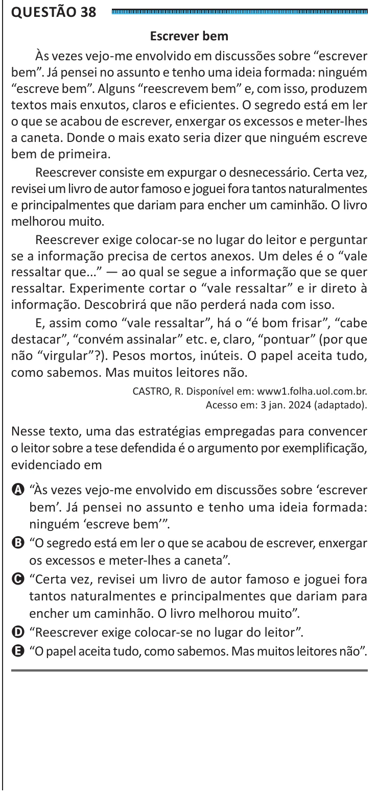 Questão 38 do ENEM 2025, segunda aplicação, como saiu no caderno de prova