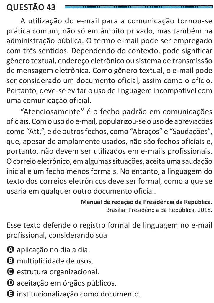 Questão 43 do ENEM 2025, segunda aplicação, como saiu no caderno de prova