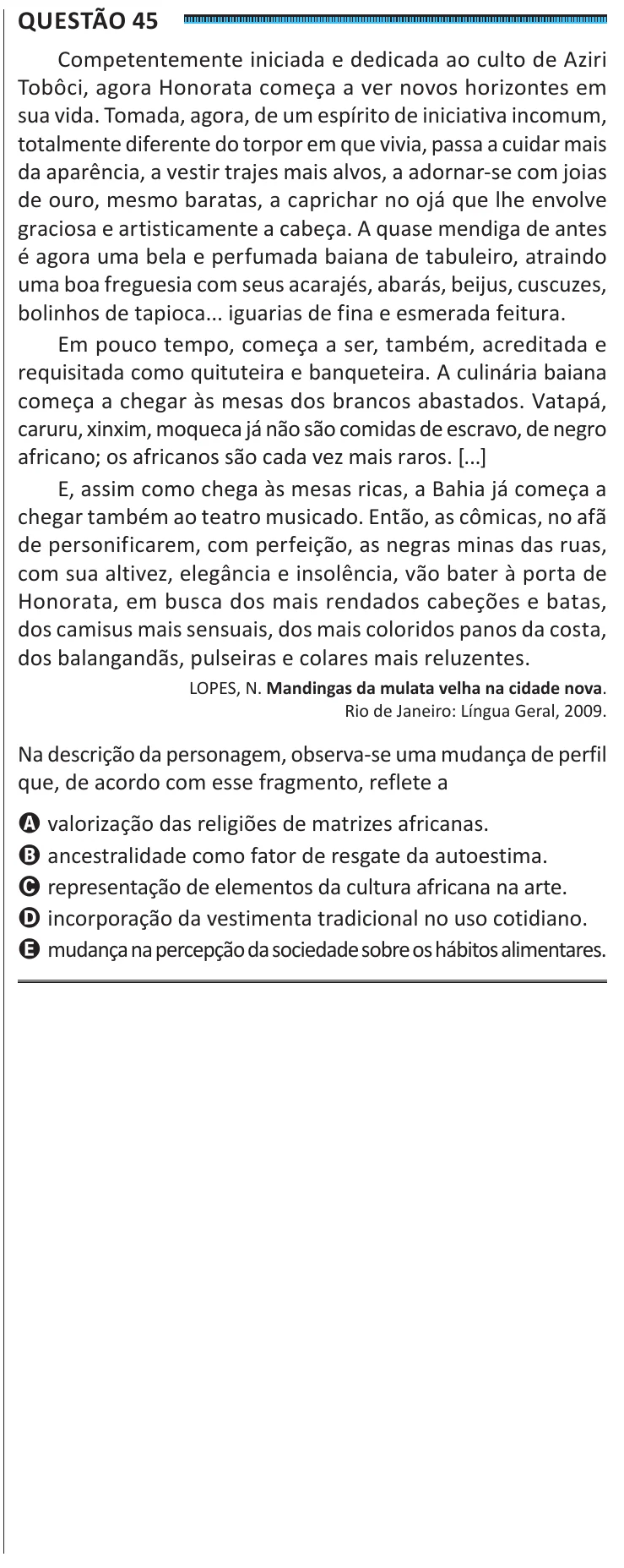 Questão 45 do ENEM 2025, segunda aplicação, como saiu no caderno de prova
