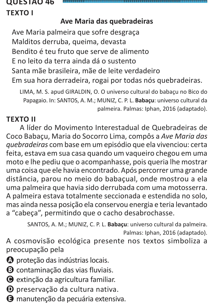 Questão 46 do ENEM 2025, segunda aplicação, como saiu no caderno de prova