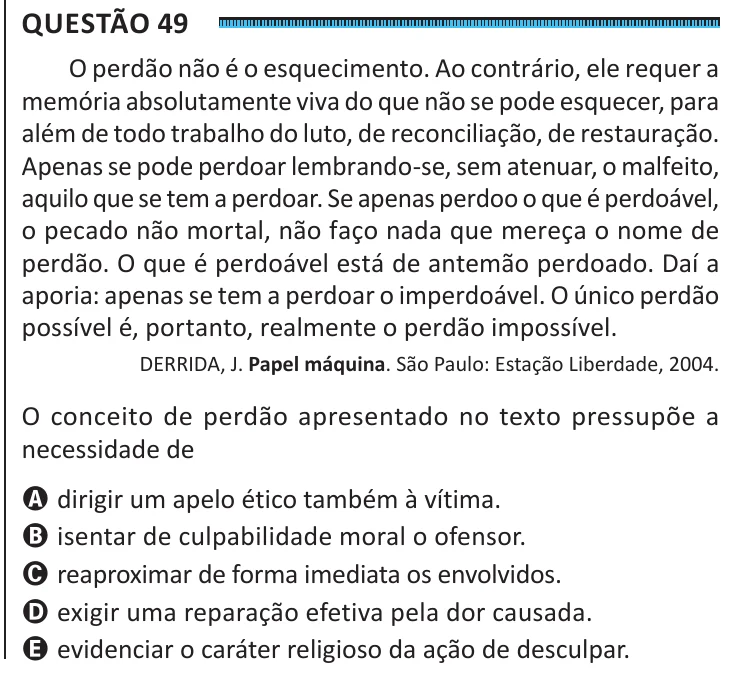 Questão 49 do ENEM 2025, segunda aplicação, como saiu no caderno de prova