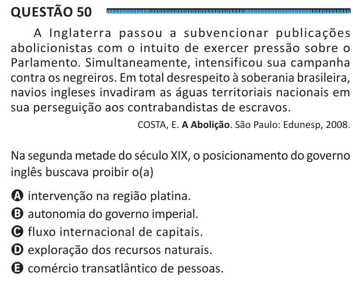 Questão 50 do ENEM 2025, segunda aplicação, como saiu no caderno de prova