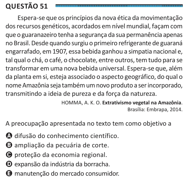 Questão 51 do ENEM 2025, segunda aplicação, como saiu no caderno de prova
