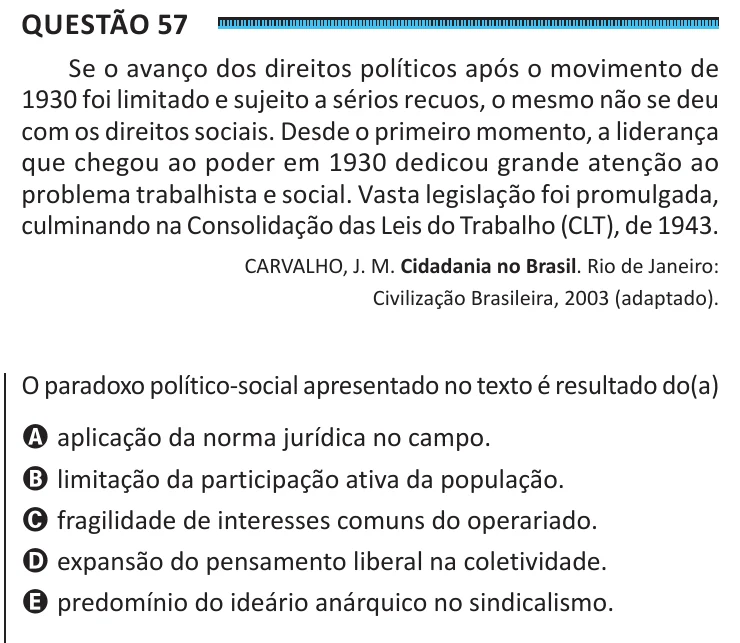 Questão 57 do ENEM 2025, segunda aplicação, como saiu no caderno de prova