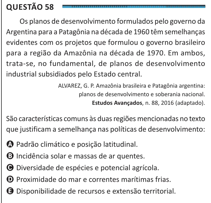 Questão 58 do ENEM 2025, segunda aplicação, como saiu no caderno de prova