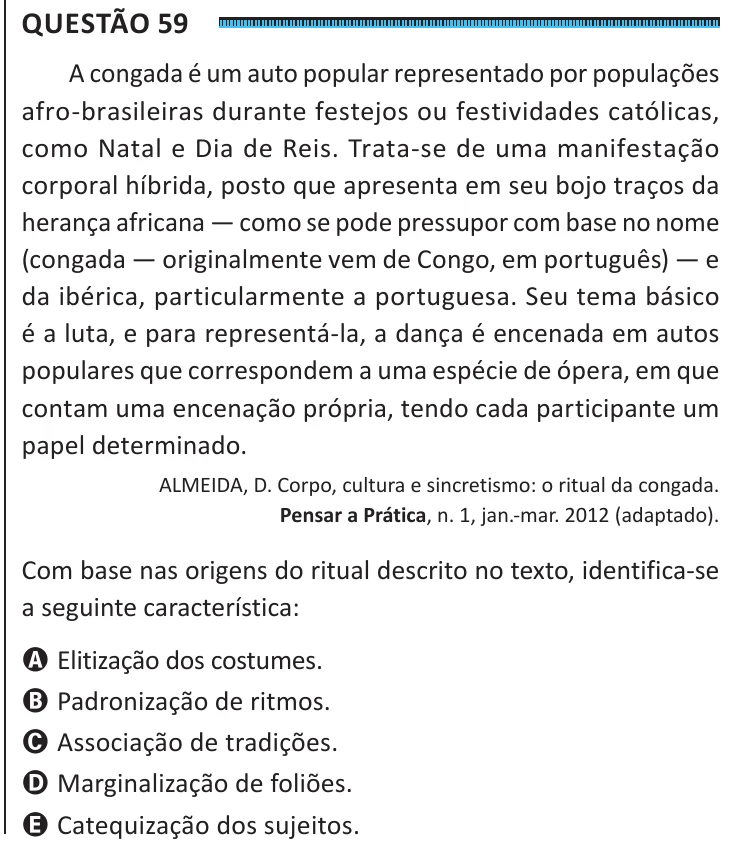 Questão 59 do ENEM 2025, segunda aplicação, como saiu no caderno de prova