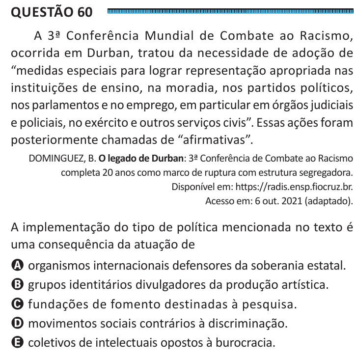 Questão 60 do ENEM 2025, segunda aplicação, como saiu no caderno de prova