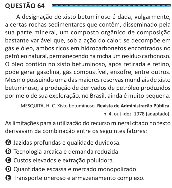 Questão 64 do ENEM 2025, segunda aplicação, como saiu no caderno de prova