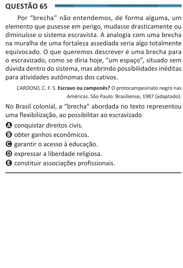 Questão 65 do ENEM 2025, segunda aplicação, como saiu no caderno de prova