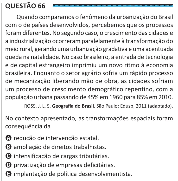 Questão 66 do ENEM 2025, segunda aplicação, como saiu no caderno de prova