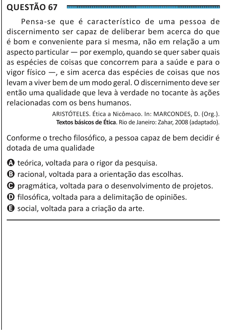 Questão 67 do ENEM 2025, segunda aplicação, como saiu no caderno de prova