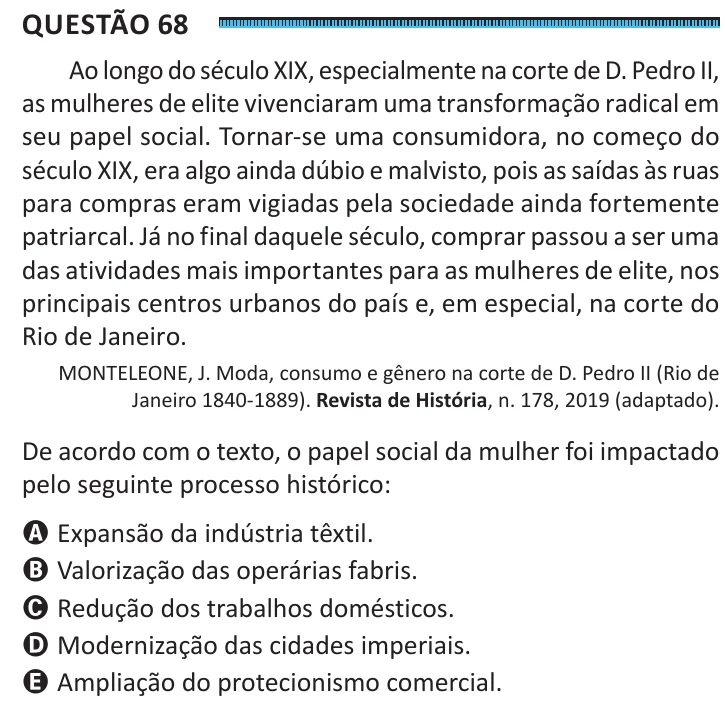 Questão 68 do ENEM 2025, segunda aplicação, como saiu no caderno de prova