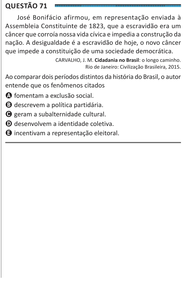 Questão 71 do ENEM 2025, segunda aplicação, como saiu no caderno de prova