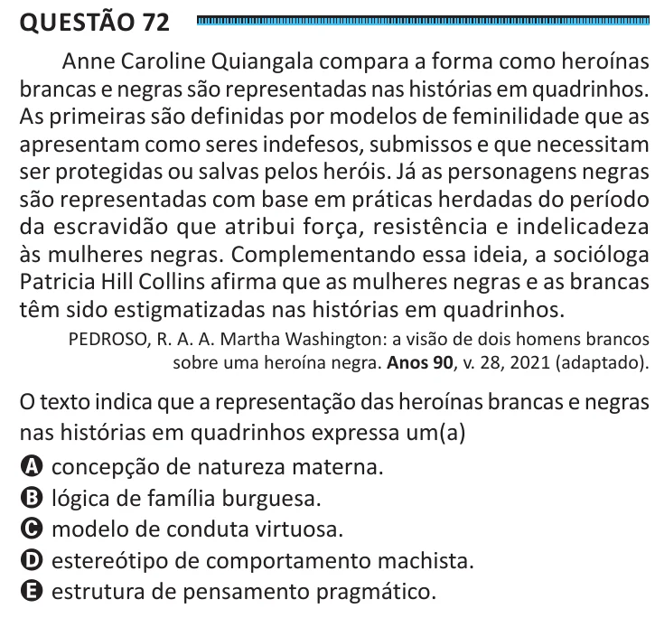 Questão 72 do ENEM 2025, segunda aplicação, como saiu no caderno de prova