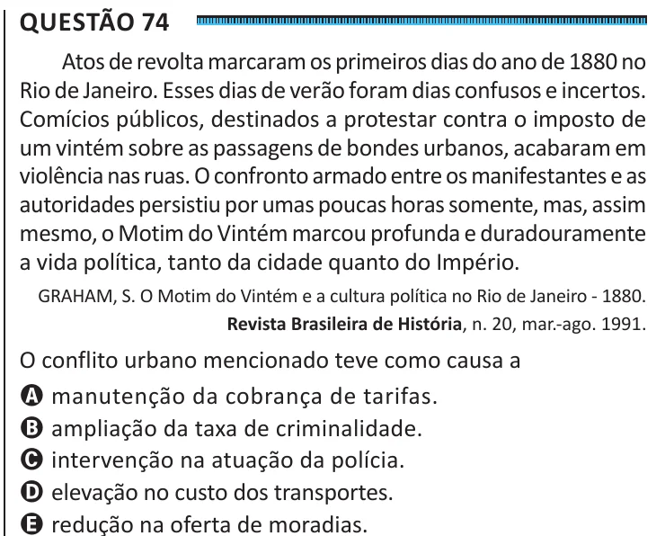 Questão 74 do ENEM 2025, segunda aplicação, como saiu no caderno de prova
