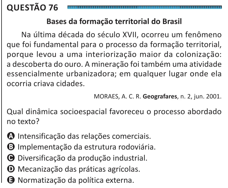 Questão 76 do ENEM 2025, segunda aplicação, como saiu no caderno de prova