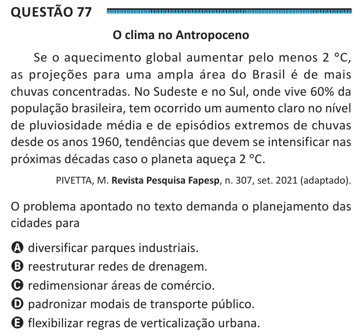 Questão 77 do ENEM 2025, segunda aplicação, como saiu no caderno de prova