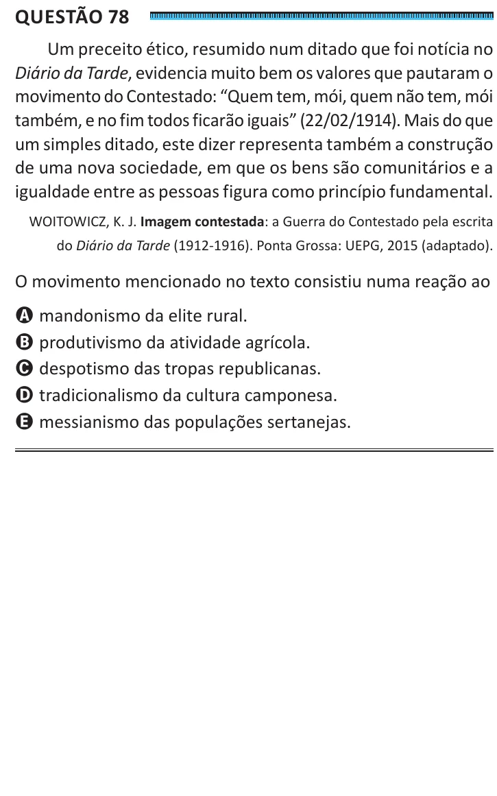 Questão 78 do ENEM 2025, segunda aplicação, como saiu no caderno de prova