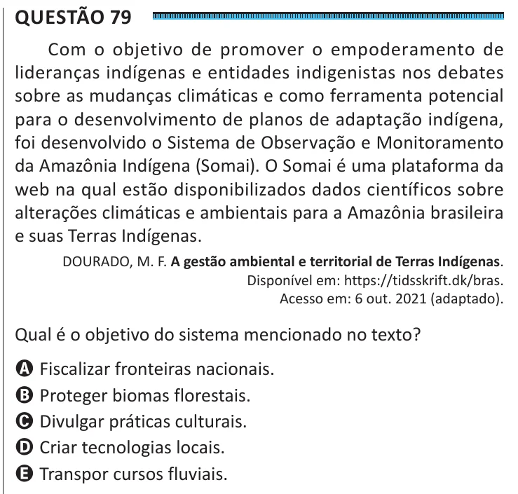 Questão 79 do ENEM 2025, segunda aplicação, como saiu no caderno de prova