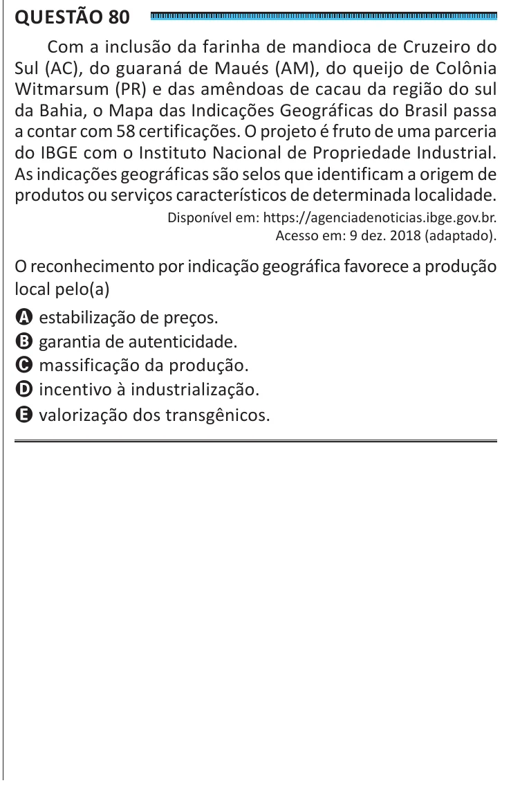 Questão 80 do ENEM 2025, segunda aplicação, como saiu no caderno de prova