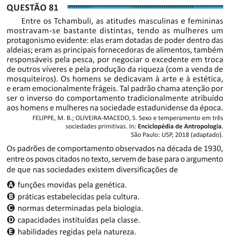 Questão 81 do ENEM 2025, segunda aplicação, como saiu no caderno de prova