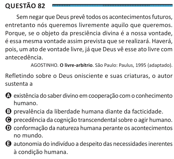 Questão 82 do ENEM 2025, segunda aplicação, como saiu no caderno de prova