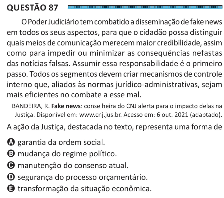 Questão 87 do ENEM 2025, segunda aplicação, como saiu no caderno de prova