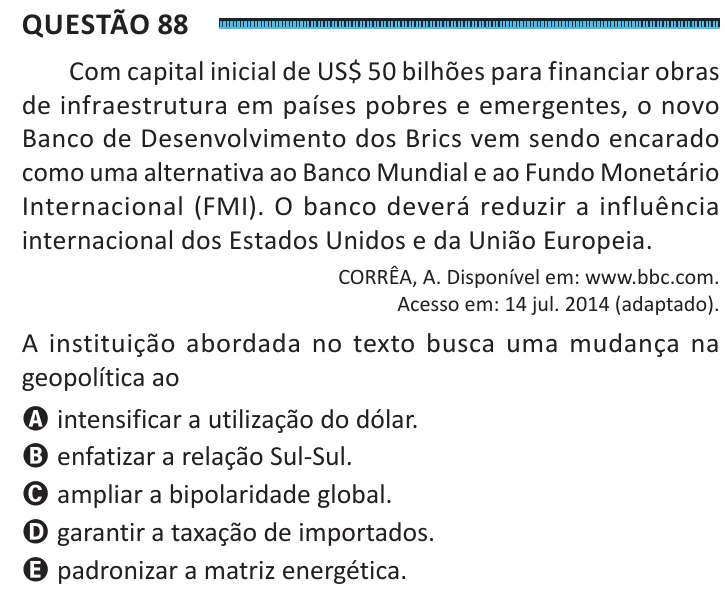 Questão 88 do ENEM 2025, segunda aplicação, como saiu no caderno de prova