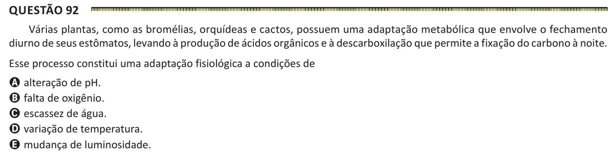 Questão 92 do ENEM 2025, segunda aplicação, como saiu no caderno de prova
