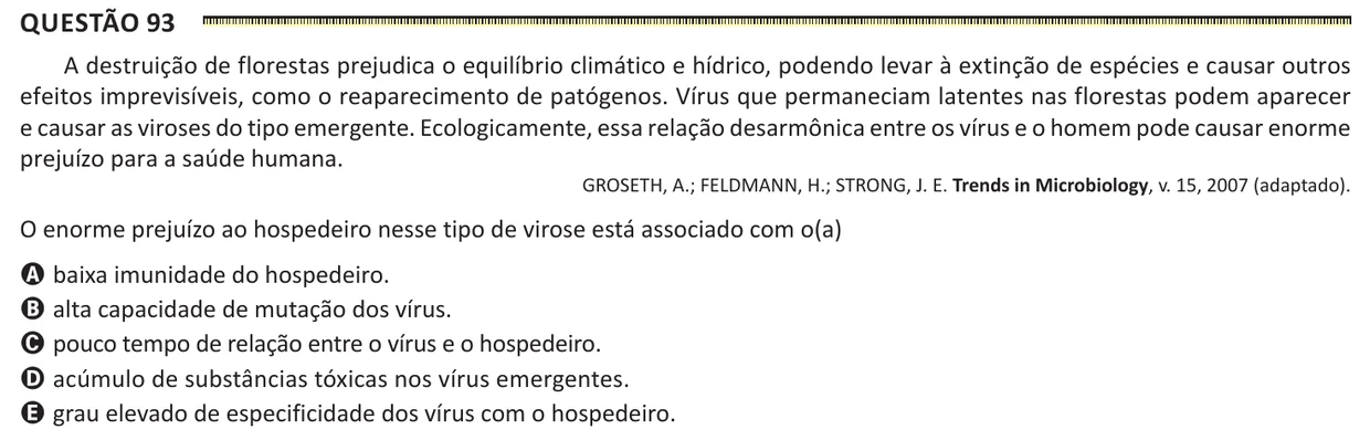 Questão 93 do ENEM 2025, segunda aplicação, como saiu no caderno de prova