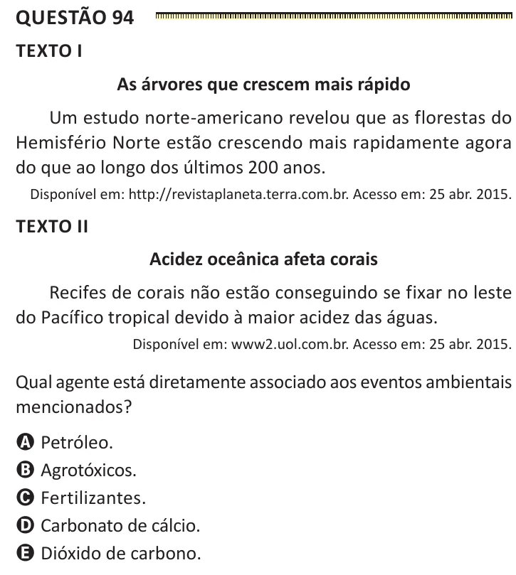 Questão 94 do ENEM 2025, segunda aplicação, como saiu no caderno de prova