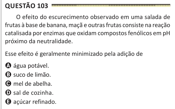Questão 103 do ENEM 2025, segunda aplicação, como saiu no caderno de prova