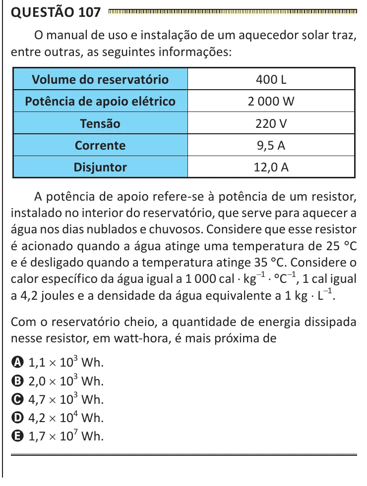 Questão 107 do ENEM 2025, segunda aplicação, como saiu no caderno de prova