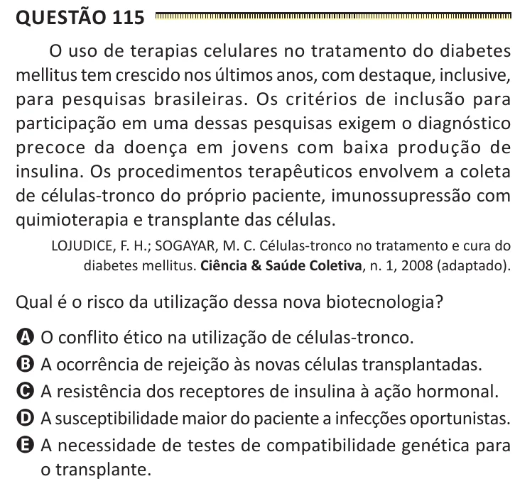 Questão 115 do ENEM 2025, segunda aplicação, como saiu no caderno de prova
