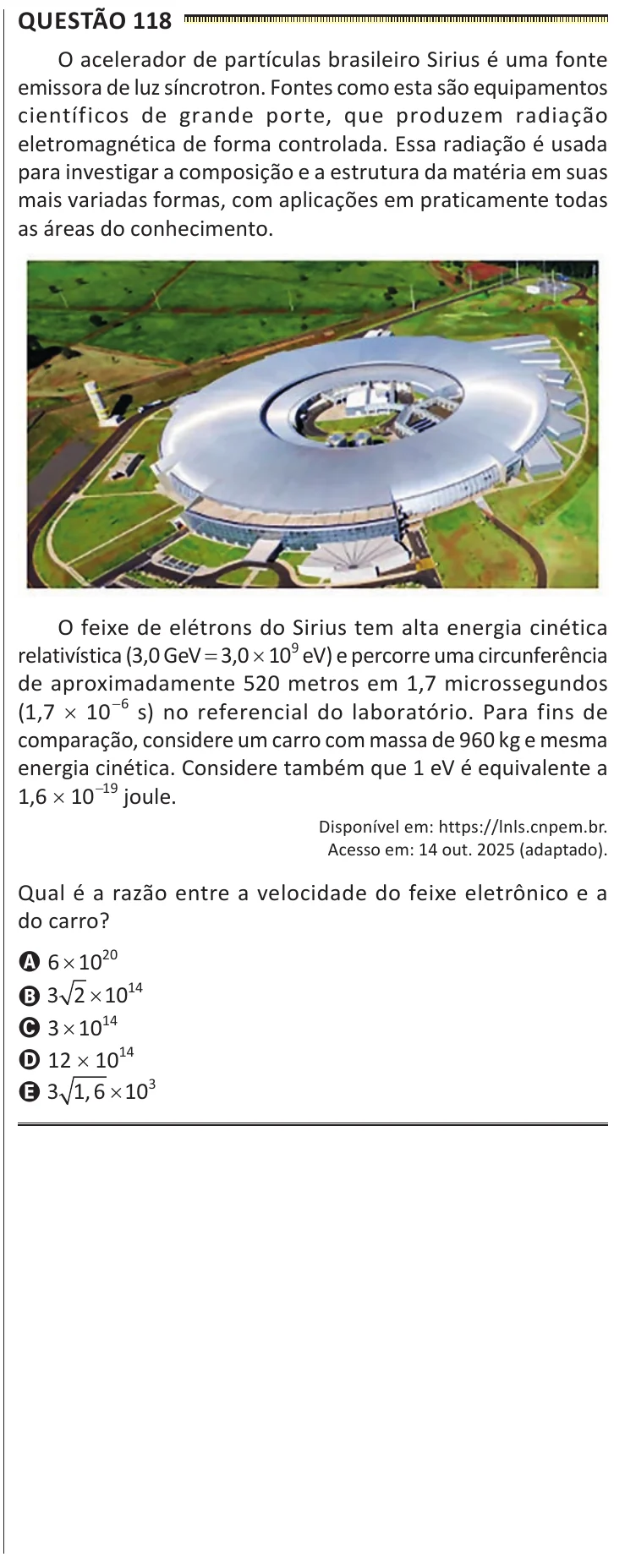 Questão 118 do ENEM 2025, segunda aplicação, como saiu no caderno de prova