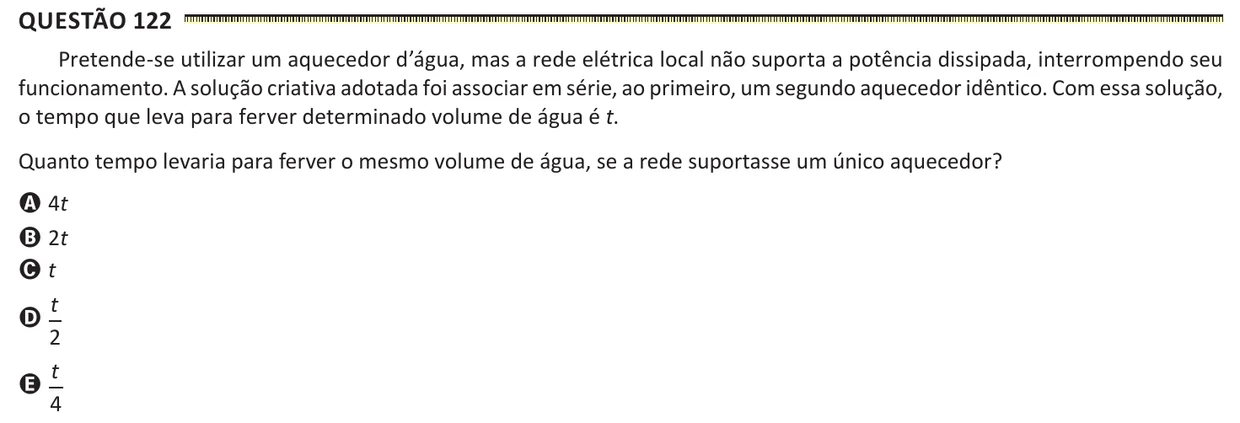 Questão 122 do ENEM 2025, segunda aplicação, como saiu no caderno de prova