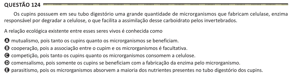 Questão 124 do ENEM 2025, segunda aplicação, como saiu no caderno de prova