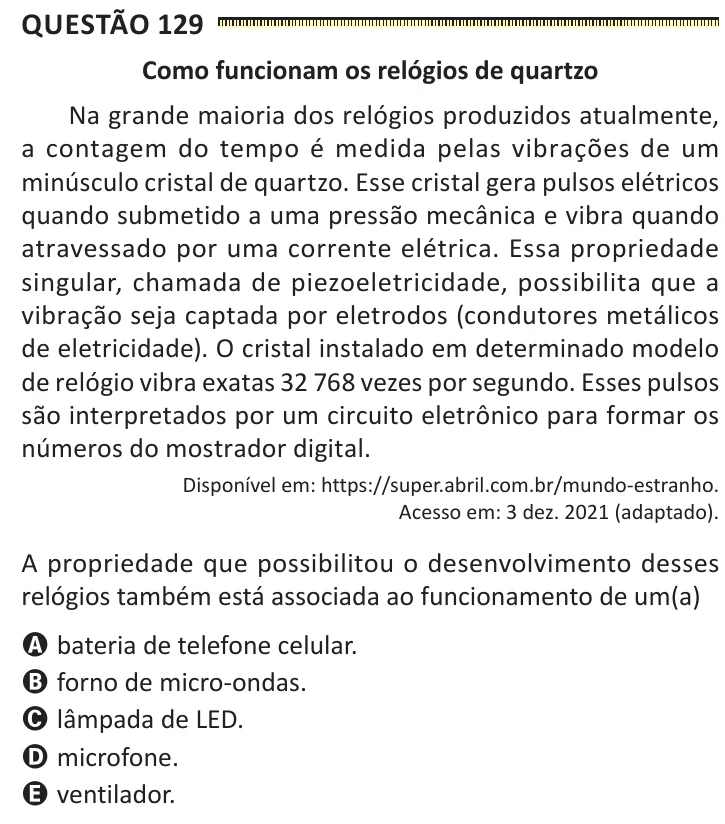 Questão 129 do ENEM 2025, segunda aplicação, como saiu no caderno de prova