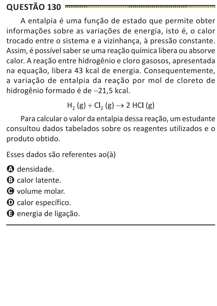 Questão 130 do ENEM 2025, segunda aplicação, como saiu no caderno de prova
