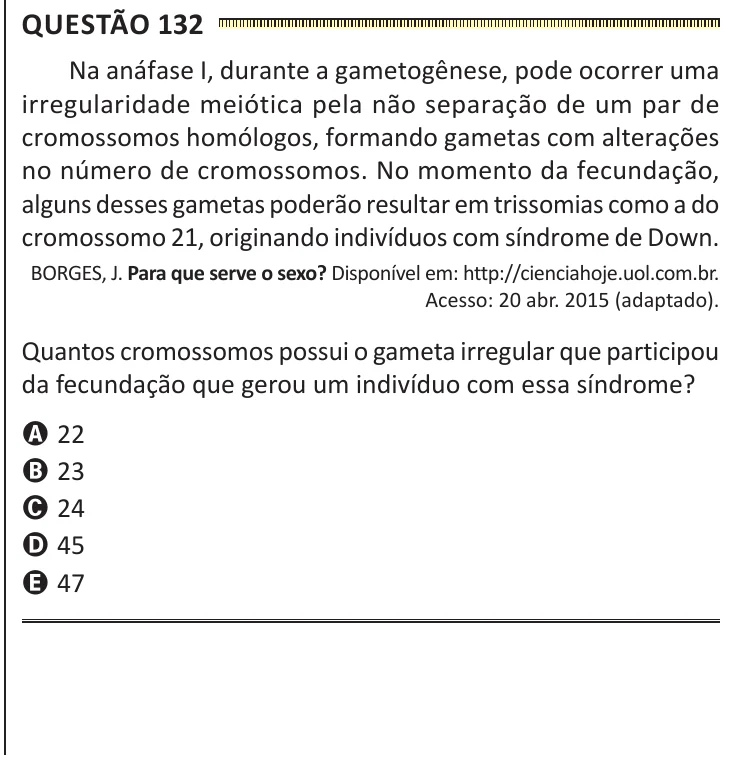 Questão 132 do ENEM 2025, segunda aplicação, como saiu no caderno de prova
