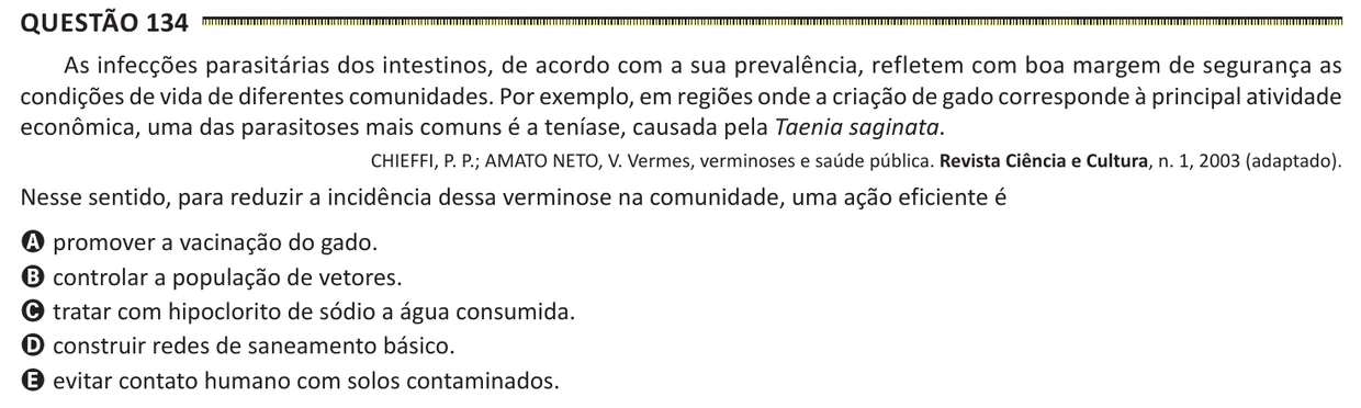 Questão 134 do ENEM 2025, segunda aplicação, como saiu no caderno de prova