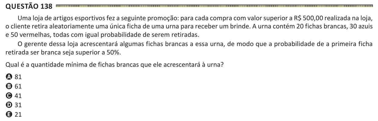 Questão 138 do ENEM 2025, segunda aplicação, como saiu no caderno de prova